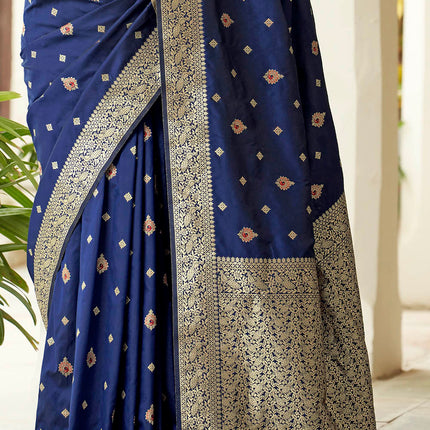 Navy Blue Banarasi Silk Woven Butti Artwork Saree