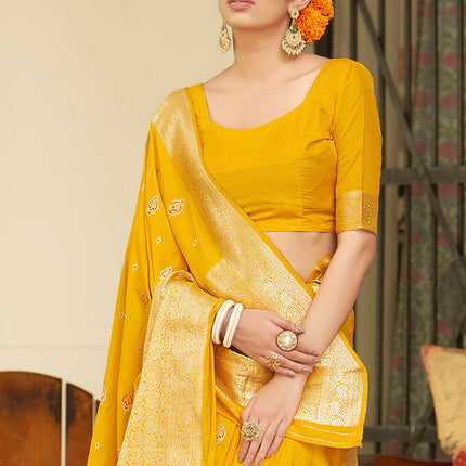 Sunny Yellow Banarasi Silk Woven Butti Artwork Saree