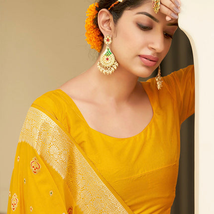 Sunny Yellow Banarasi Silk Woven Butti Artwork Saree