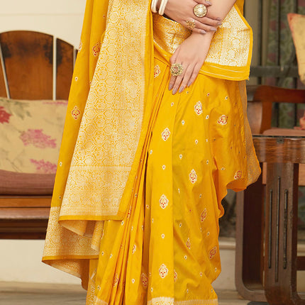 Sunny Yellow Banarasi Silk Woven Butti Artwork Saree
