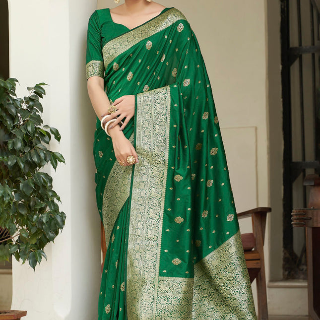 Hunter Green Banarasi Silk Woven Butti Artwork Saree