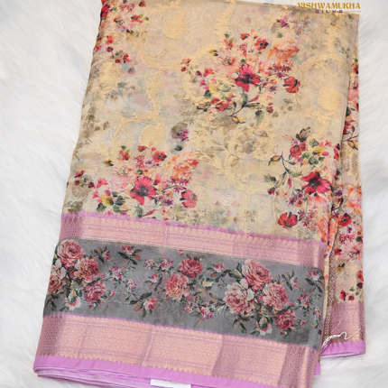 Semi Chiniya Silk Sarees-VSCS1C Cream
