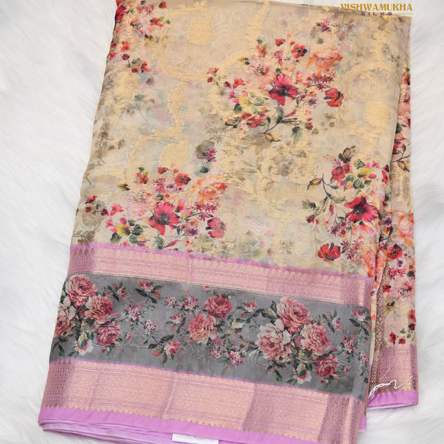 Semi Chiniya Silk Sarees-VSCS1C Cream