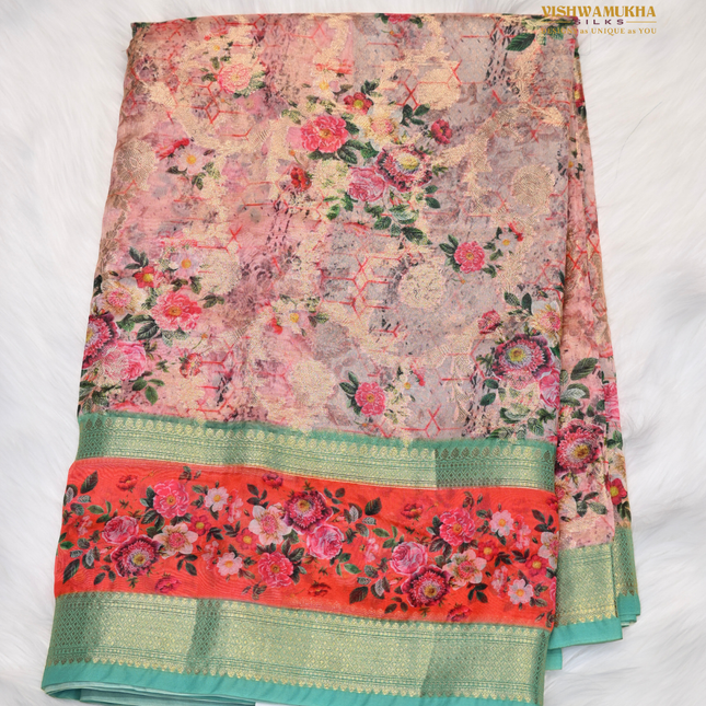 Semi Chiniya Silk Sarees-VSCS1D  peach