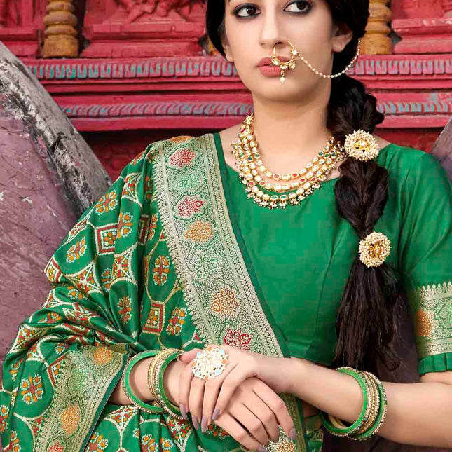 Cadmium Green Wedding Zari Woven Soft Banarasi Silk Saree