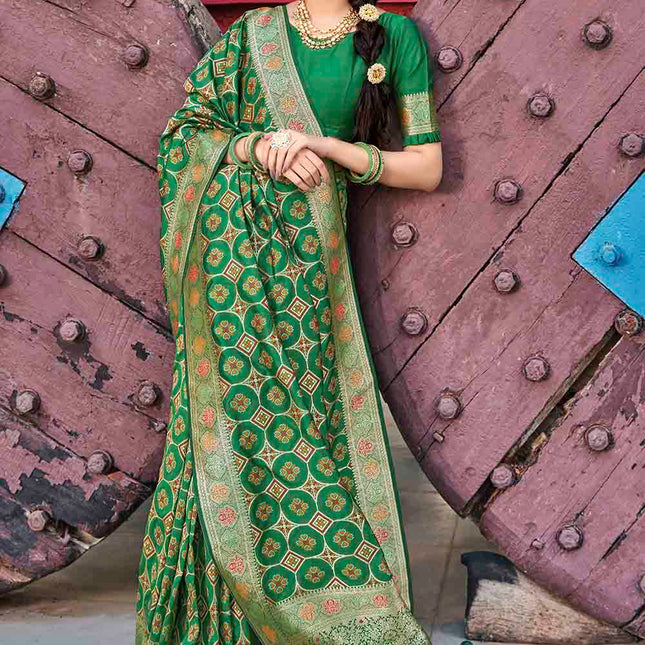 Cadmium Green Wedding Zari Woven Soft Banarasi Silk Saree