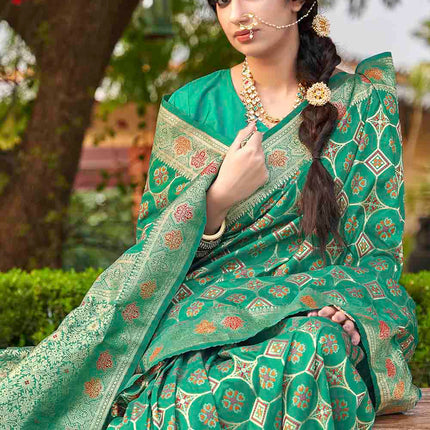 Sea Green Wedding Zari Woven Soft Banarasi Silk Saree