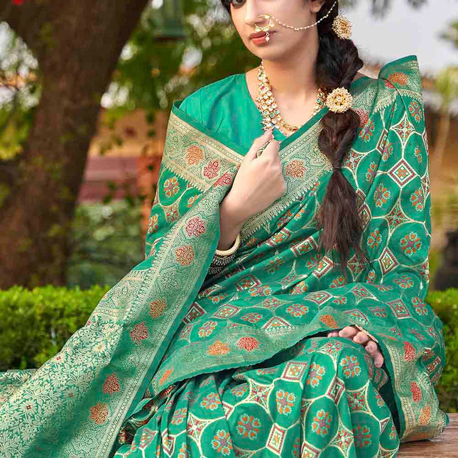 Sea Green Wedding Zari Woven Soft Banarasi Silk Saree