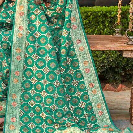 Sea Green Wedding Zari Woven Soft Banarasi Silk Saree