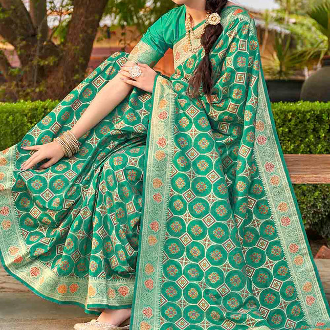 Sea Green Wedding Zari Woven Soft Banarasi Silk Saree