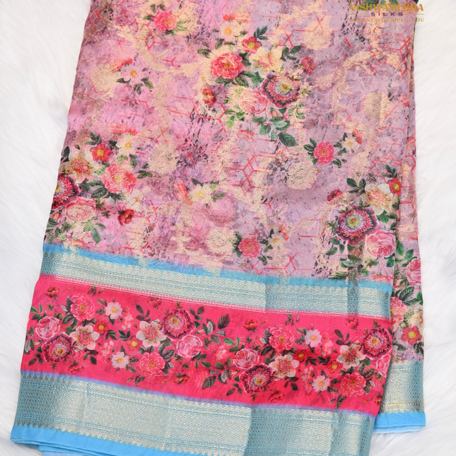 Semi Chiniya Silk Sarees-VSCS1F Pink