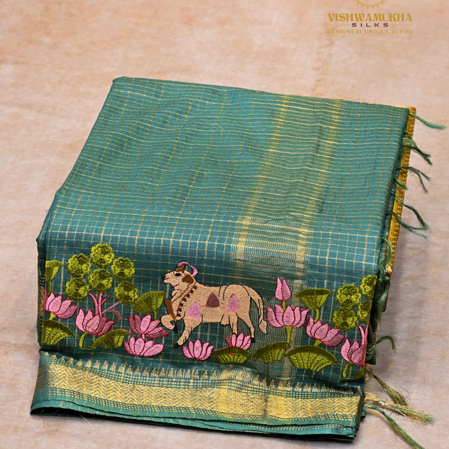 Chanderi saree-VSC27  Peacock blue (2)