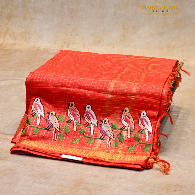 Chanderi saree-VSC34 Tomato (2)