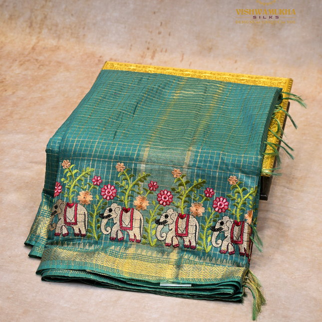 Chanderi saree-VSC30 Peacock Blue(2)
