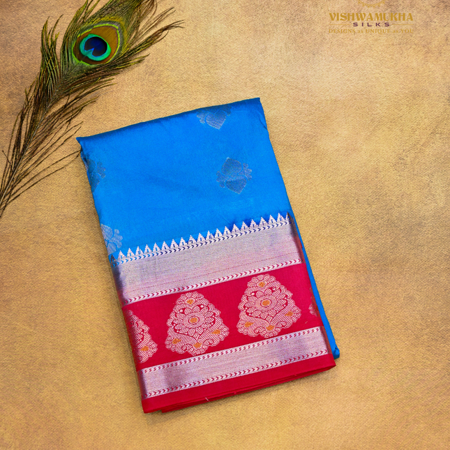 Semi Soft Pattu-VSSP48E sky blue