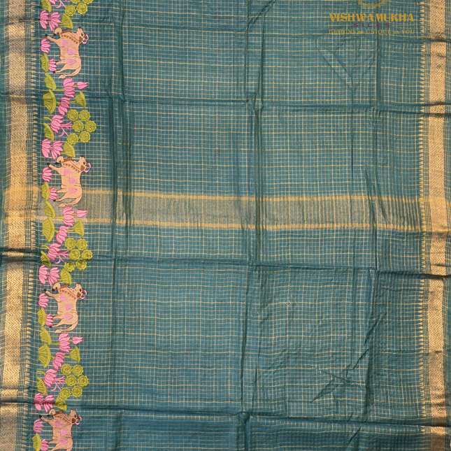 Chanderi saree-VSC27  Peacock blue (2)
