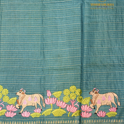 Chanderi saree-VSC27  Peacock blue (2)