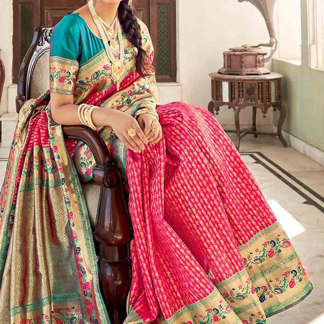 Majestic Rouge Pink Woven Silk Banarasi Saree