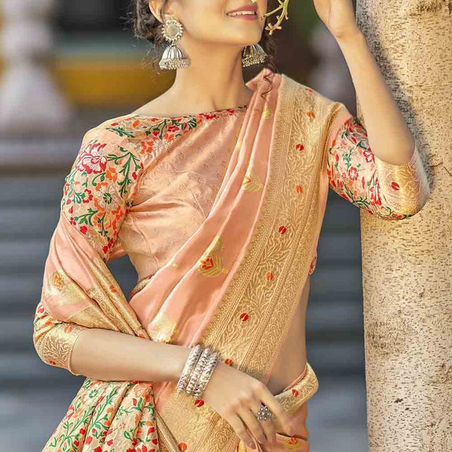 Light Pink Zari Woven Banarasi Silk Saree with Designer Pallu