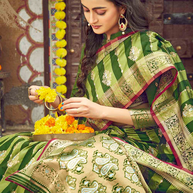 Pale Green Woven Banarasi Silk Saree