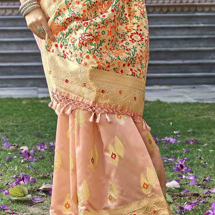 Light Pink Zari Woven Banarasi Silk Saree with Designer Pallu