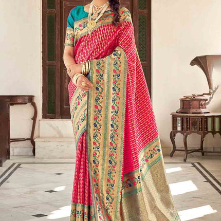 Majestic Rouge Pink Woven Silk Banarasi Saree