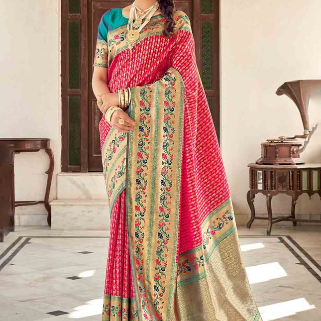 Majestic Rouge Pink Woven Silk Banarasi Saree