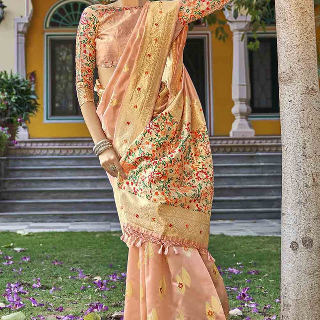 Light Pink Zari Woven Banarasi Silk Saree with Designer Pallu
