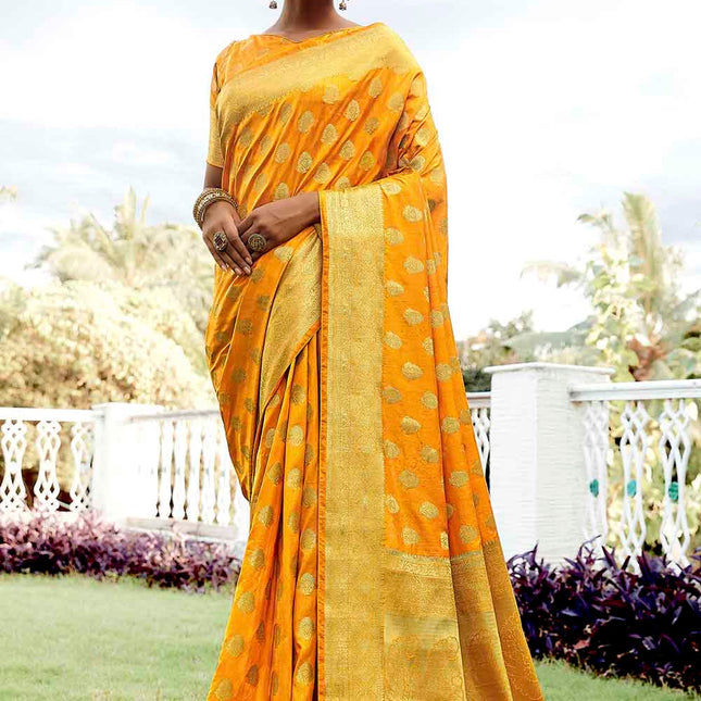 Sweet Yellow Woven Zari Design Stylish Banarasi Silk Saree