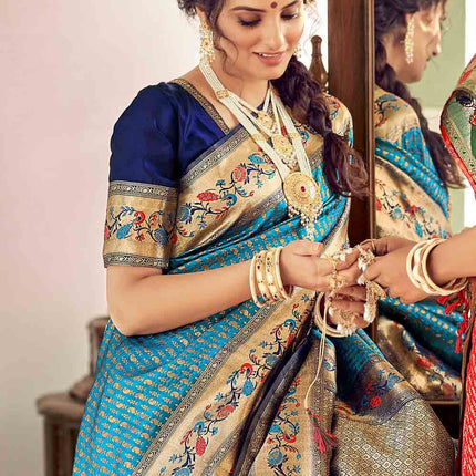 Majestic Royal Blue Woven Silk Banarasi Saree