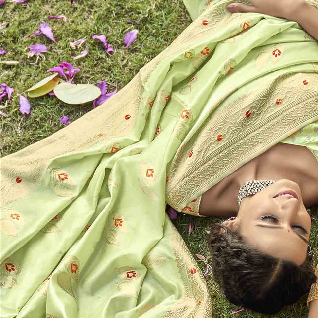 Light Green Zari Woven Banarasi Silk Saree with Designer Pallu