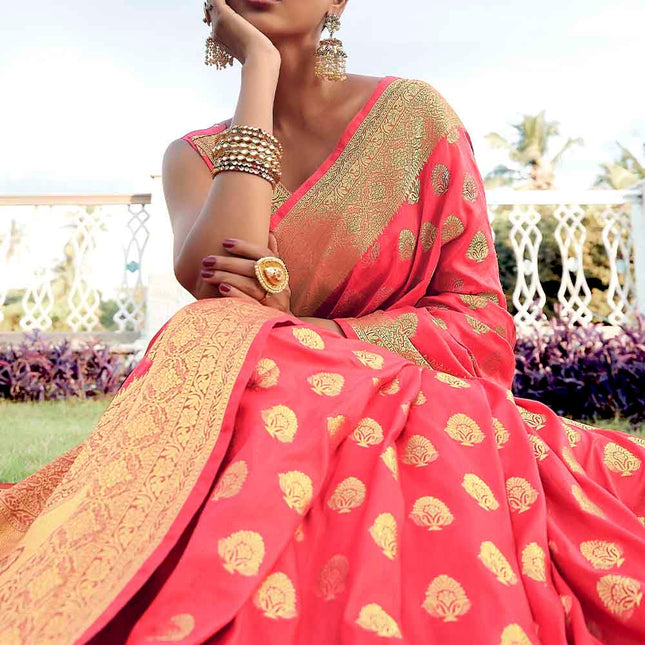 Fusia Pink Woven Zari Design Stylish Banarasi Silk Saree