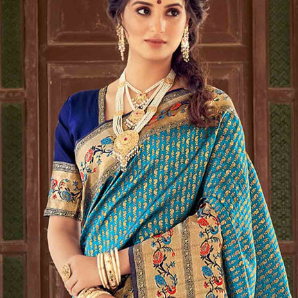Majestic Royal Blue Woven Silk Banarasi Saree