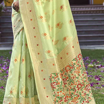 Light Green Zari Woven Banarasi Silk Saree with Designer Pallu