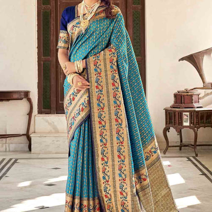 Majestic Royal Blue Woven Silk Banarasi Saree