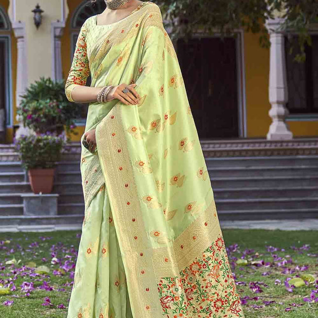 Light Green Zari Woven Banarasi Silk Saree with Designer Pallu