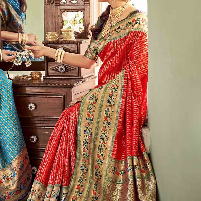Majestic Amranth Red Woven Silk Banarasi Saree