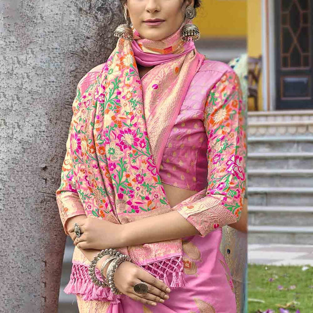Blush Pink Zari Woven Banarasi Silk Saree with Designer Pallu