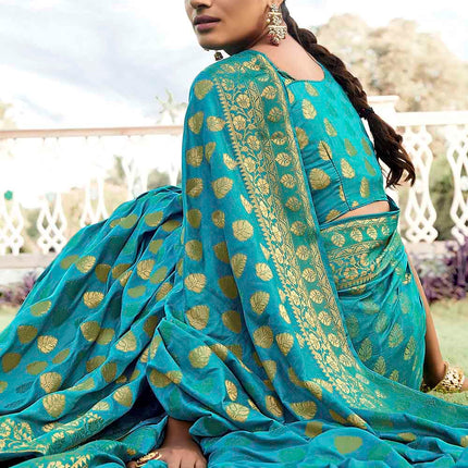 Sapphire Blue Woven Zari Design Stylish Banarasi Silk Saree