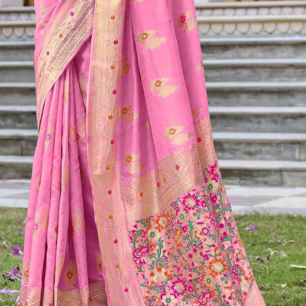 Blush Pink Zari Woven Banarasi Silk Saree with Designer Pallu