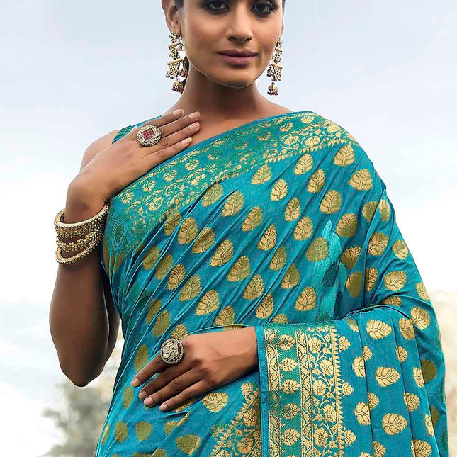 Sapphire Blue Woven Zari Design Stylish Banarasi Silk Saree