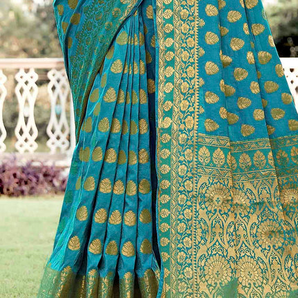 Sapphire Blue Woven Zari Design Stylish Banarasi Silk Saree