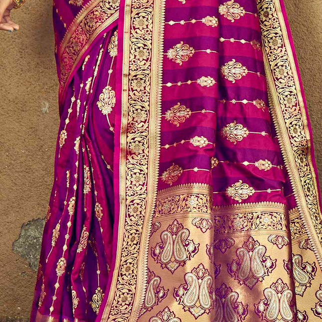 Pink & Purple Mix Woven Banarasi Silk Saree