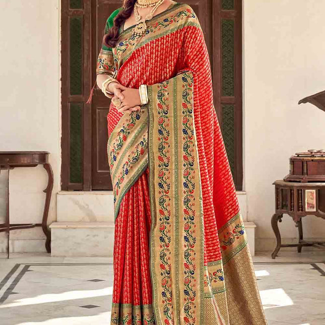 Majestic Amranth Red Woven Silk Banarasi Saree