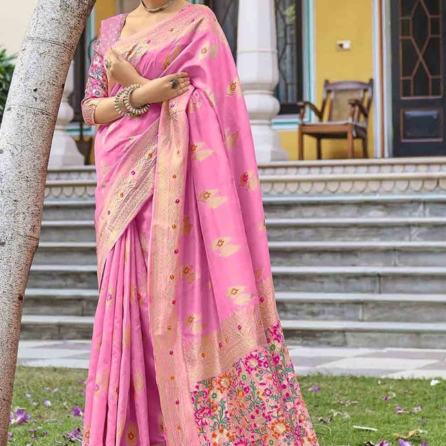 Blush Pink Zari Woven Banarasi Silk Saree with Designer Pallu