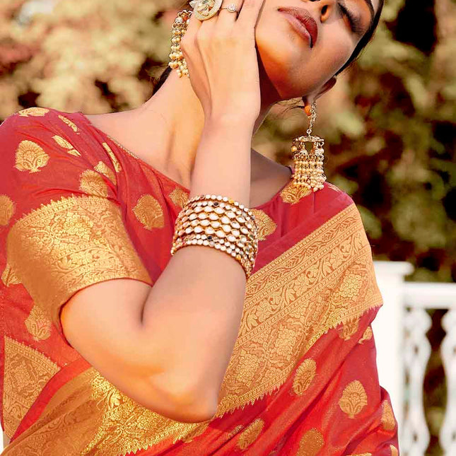 Royal Red Woven Zari Design Stylish Banarasi Silk Saree
