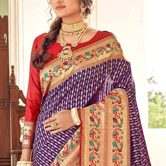 Rebecca Purple Woven Silk Banarasi Saree
