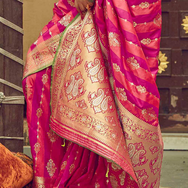 Flush Pink & Magenta Woven Banarasi Silk Saree