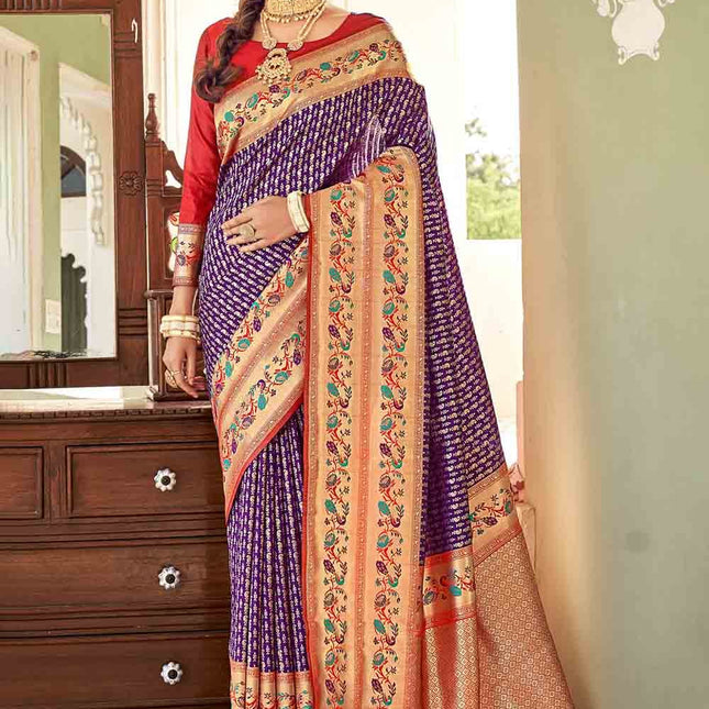 Rebecca Purple Woven Silk Banarasi Saree