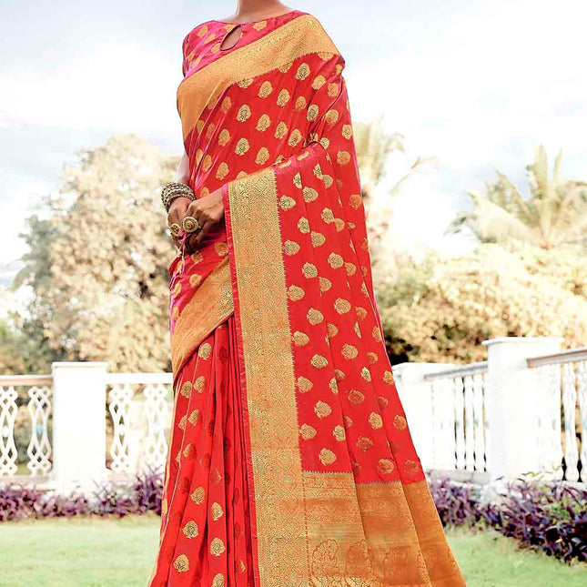 Royal Red Woven Zari Design Stylish Banarasi Silk Saree